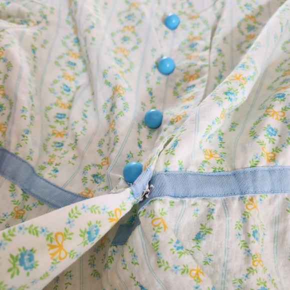 70s Vtg Handmade Maxi Prairie Dress Roses Floral Seersucker cottagecore - Picture 13 of 16